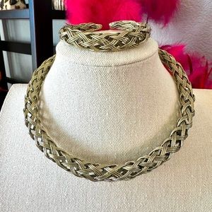 Artisan Nepal Braided Metal Collar Necklace and Bracelet Set